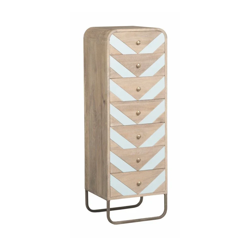 Komoda z masivního mangového dřeva s modrými detaily a 7 zásuvkami Woodjam Chevron v:925802