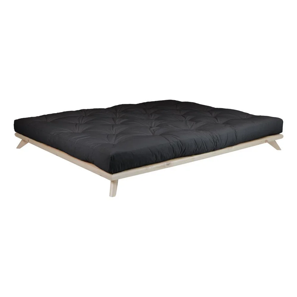 Dvoulůžková postel z borovicového dřeva s matrací Karup Design Senza Comfort Mat Natural Clear/Black, 160 x 200 cm v:1309046