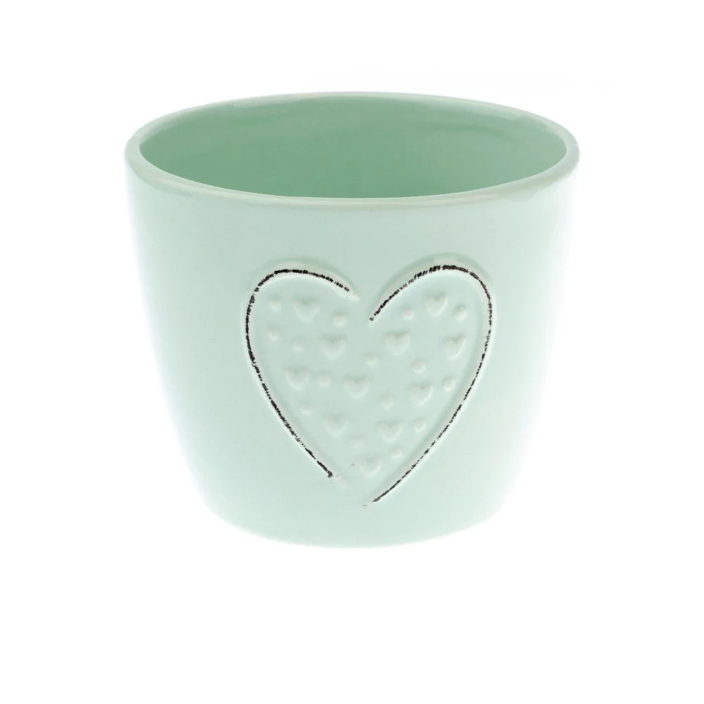 Světle zelený keramický květináč Dakls Hearts Dots, výška 10 cm v:1224370