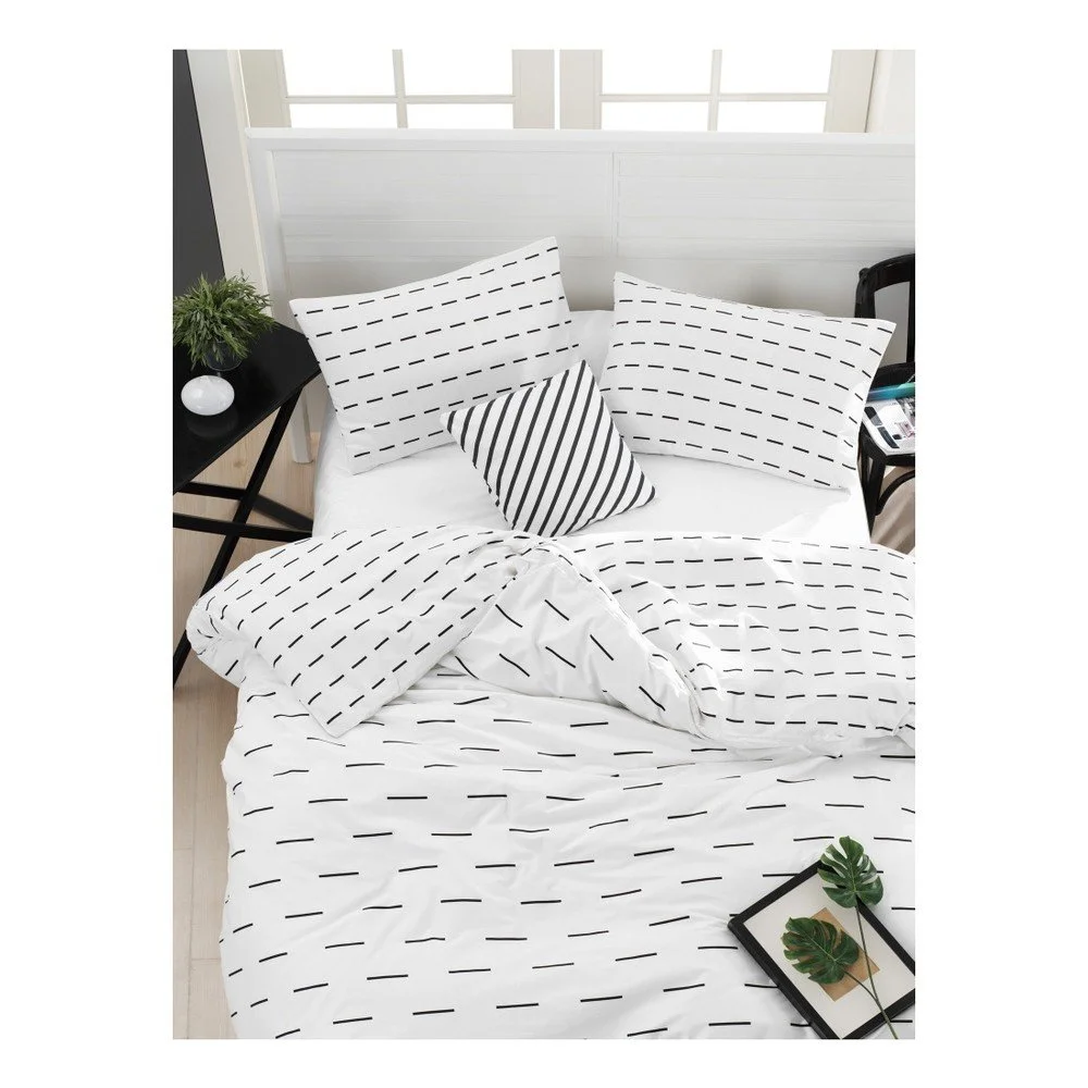 Povlečení s prostěradlem na dvoulůžko z ranforce bavlny Mijolnir Cubuk White, 200 x 220 cm v:1294734