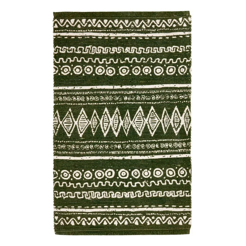 Zeleno-bílý bavlněný koberec Webtappeti Ethnic, 55 x 180 cm v:1440909