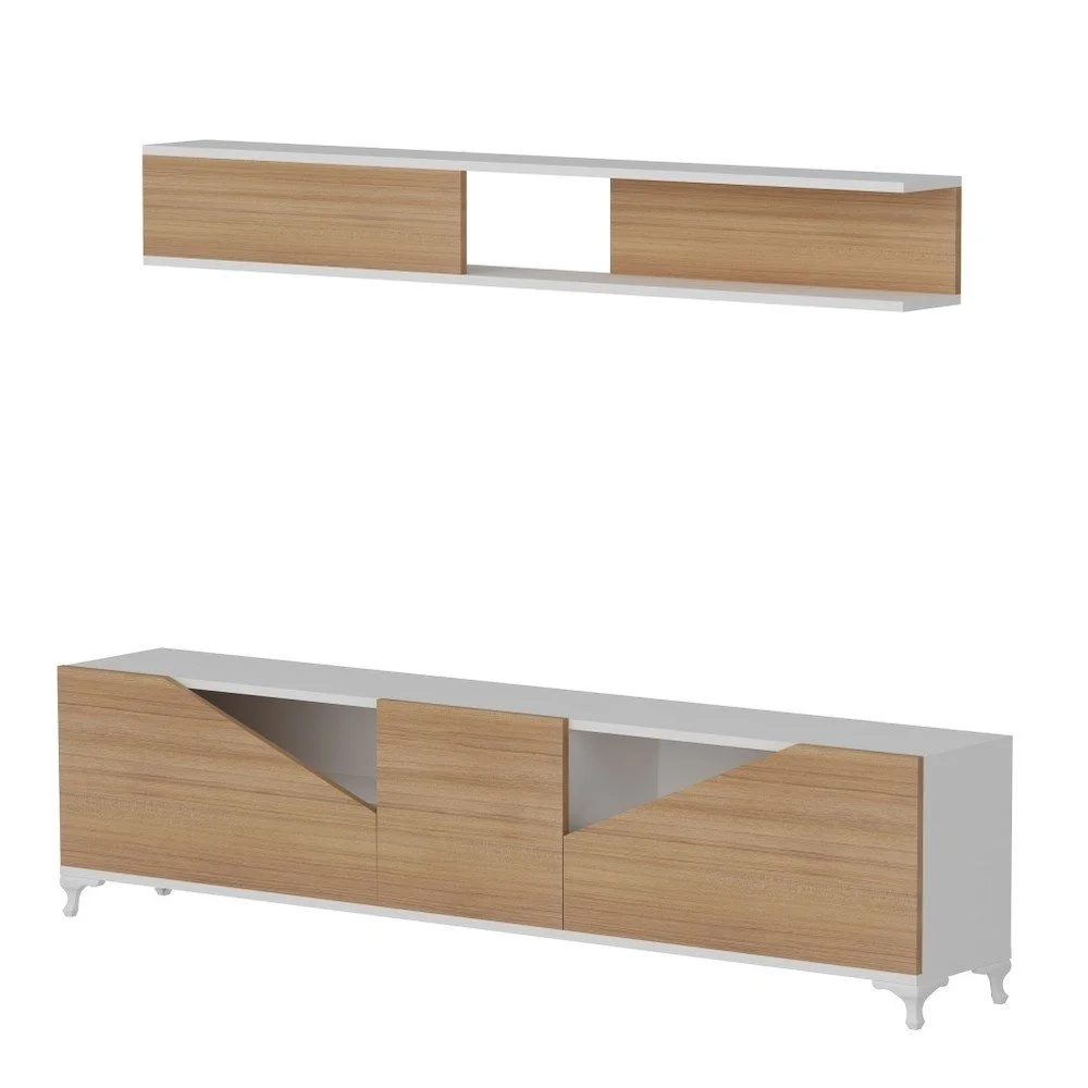 Bílá TV stěna s týkovým dekorem Mobito Design Mas v:795636