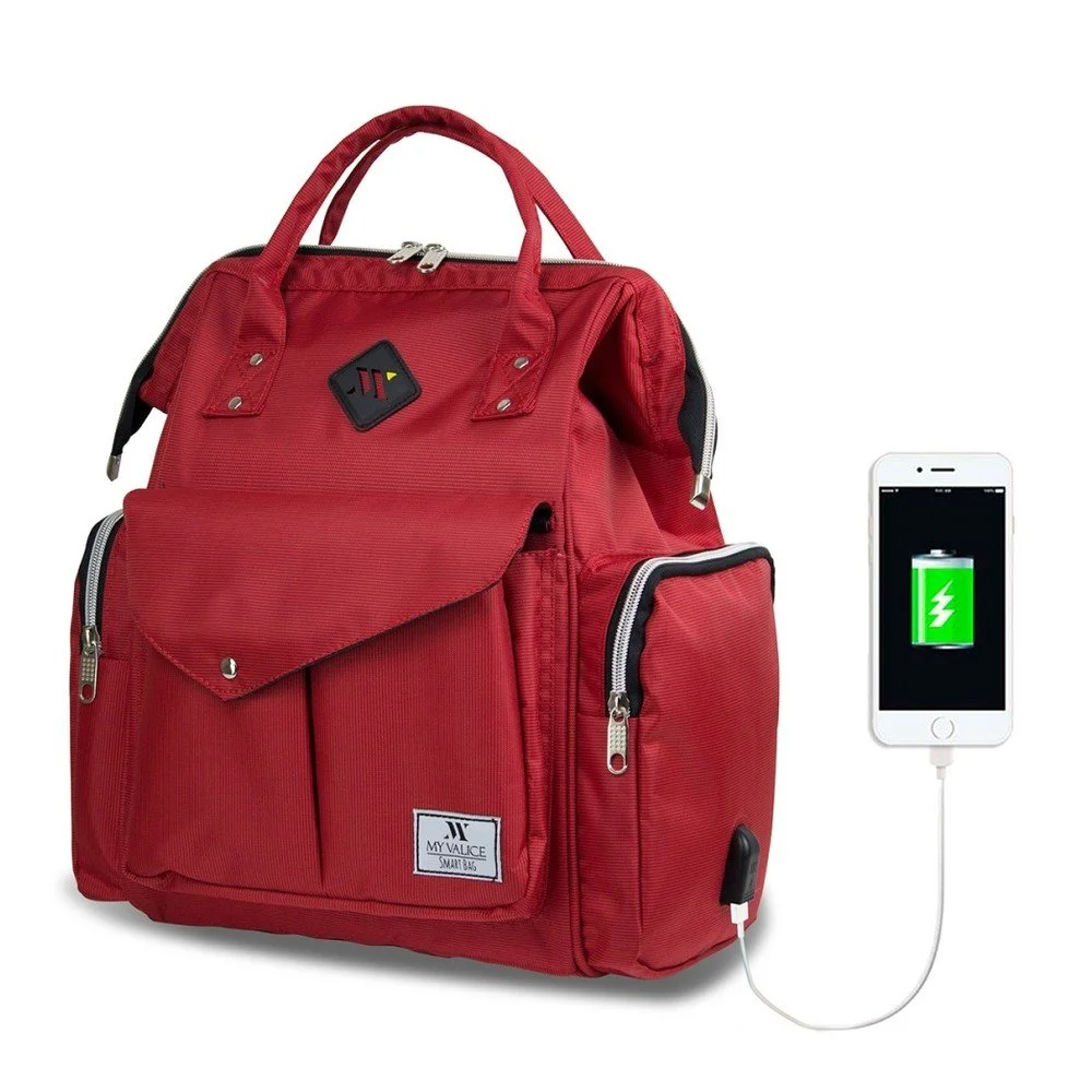 Červený batoh pro maminky s USB portem My Valice HAPPY MOM Baby Care Backpack v:1219902