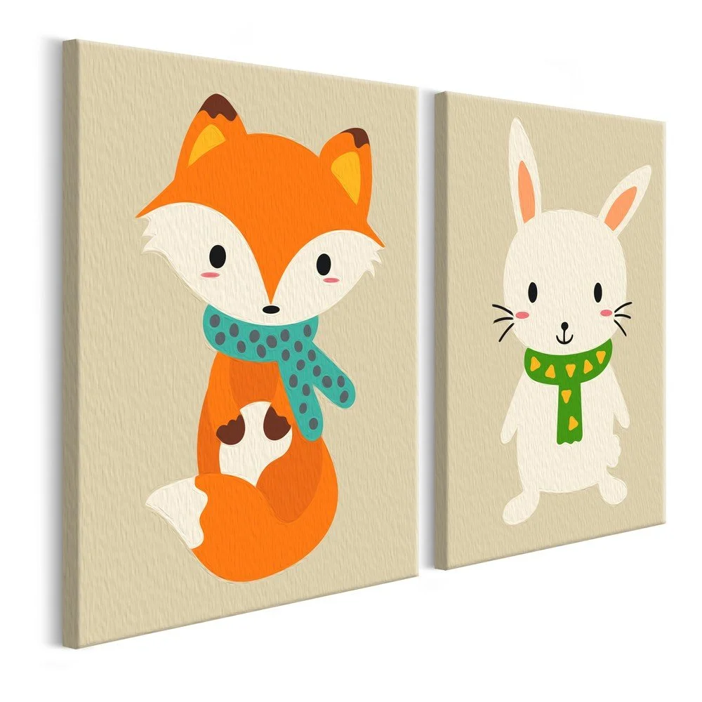 DIY set na tvorbu vlastního dvoudílného obrazu na plátně Artgeist Fox & Bunny, 33 x 23 cm v:1319880