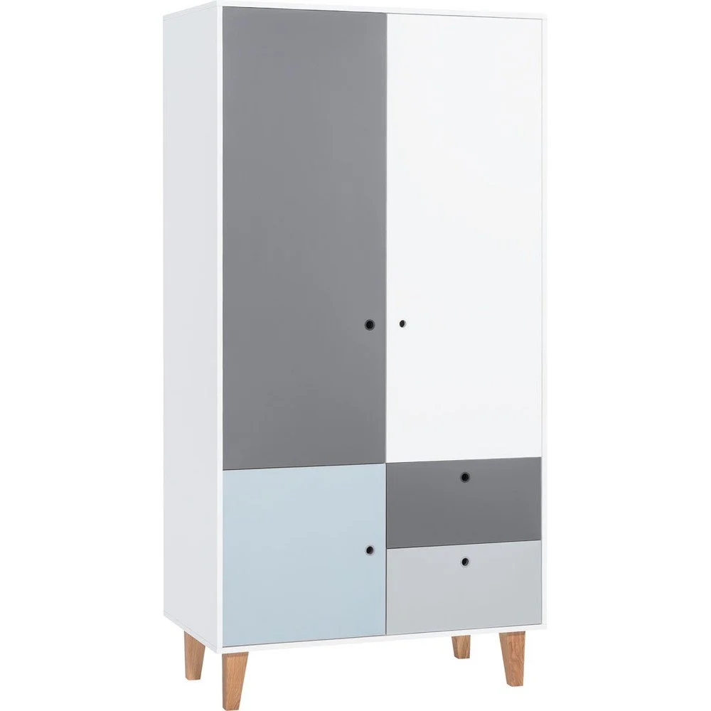 Bílo-šedá dvoudveřová šatní skříň s modrým detailem Vox Concept v:836304