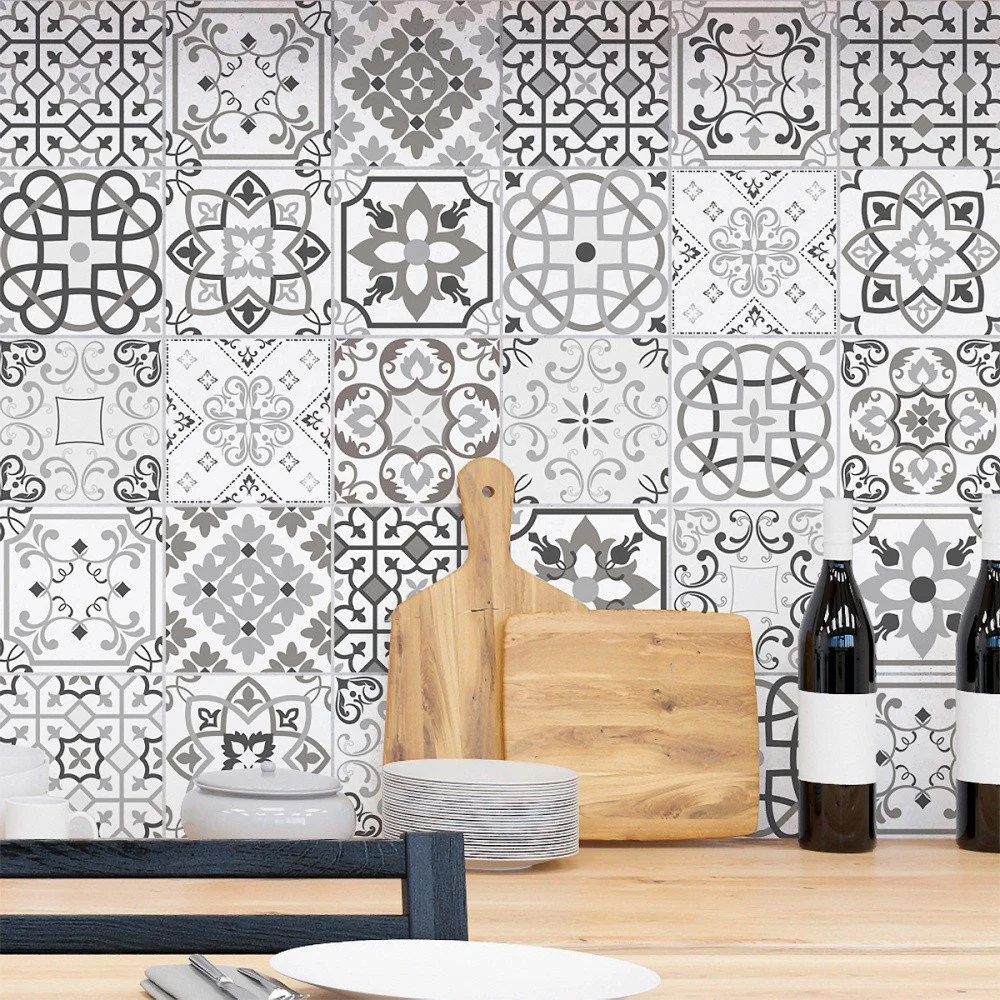 Sada 30 nástěnných samolepek Ambiance Cement Tiles Shade of Gray Bari, 10 x 10 cm v:924602