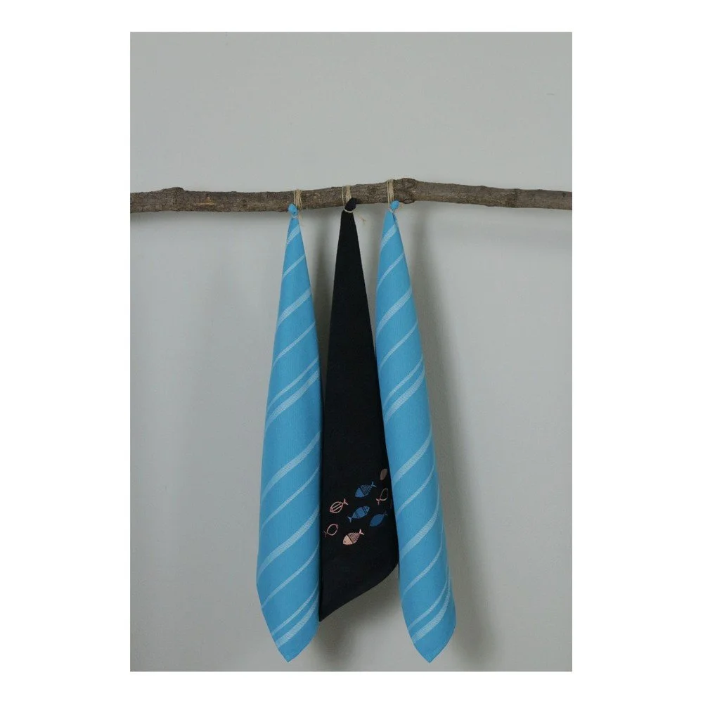 Sada 3 modro-černých kuchyňských utěrek My Home Plus Fish, 50 x 70 cm v:1193048