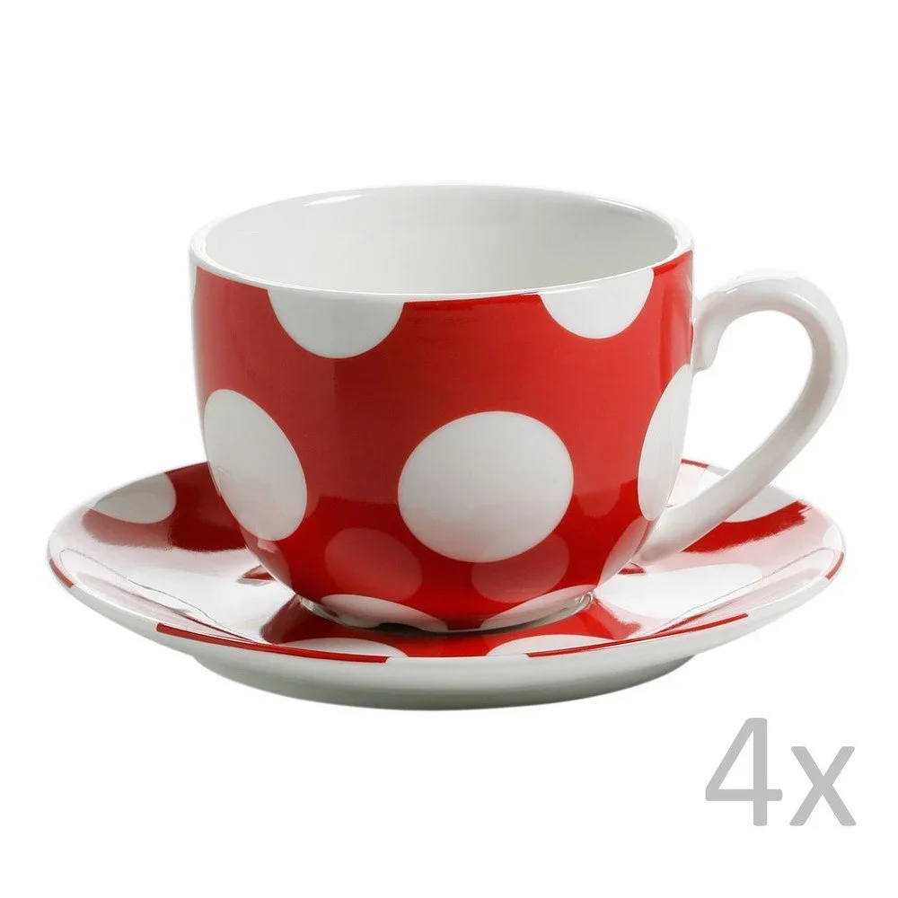 Sada 4 červených porcelánových hrnků s podšálky Maxwell & Williams Polka Dot, 250 ml v:769536