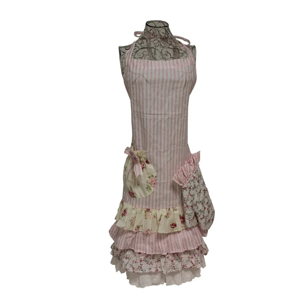 Set růžové kuchyňské zástěry a chňapky Antic Line Apron v:753946