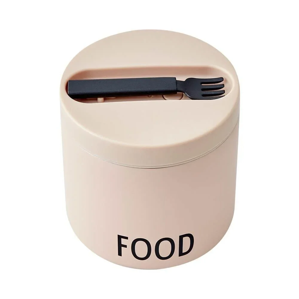 Béžový svačinový termo box s lžící Design Letters Food, výška 11,4 cm v:1418283