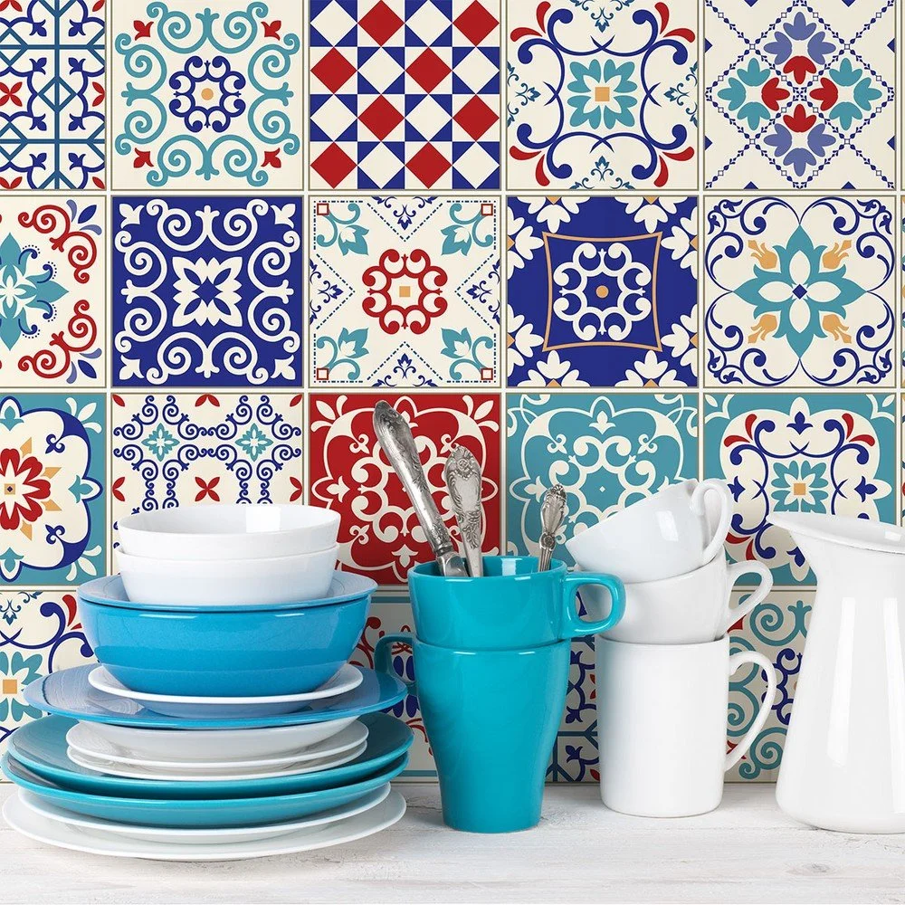 Sada 24 samolepek na stěnu Ambiance Azulejos Lucilio, 15 x 15 cm v:1193496
