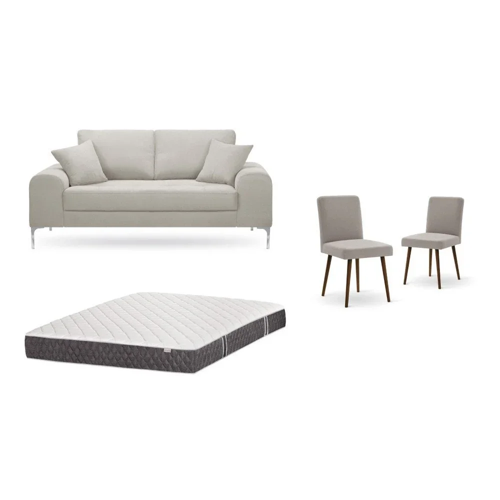 Set dvoumístné krémové pohovky, 2 šedobéžových židlí a matrace 140 x 200 cm Home Essentials v:1129794