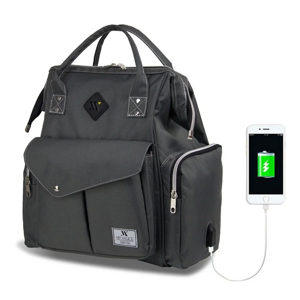 Antracitový batoh pro maminky s USB portem My Valice HAPPY MOM Baby Care Backpack v:1219900 Antracitový batoh pro maminky s USB portem My Valice HAPPY MOM Baby Care Backpack v:1219900