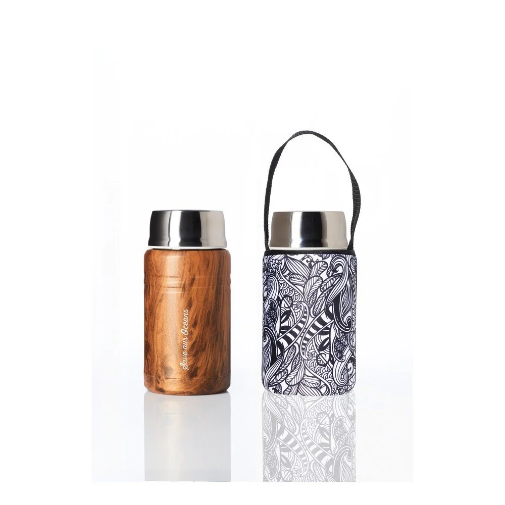 Cestovní termoska na jídlo s neoprénovým obalem BBBYO Woodgrain Koru, 750 ml v:1351363