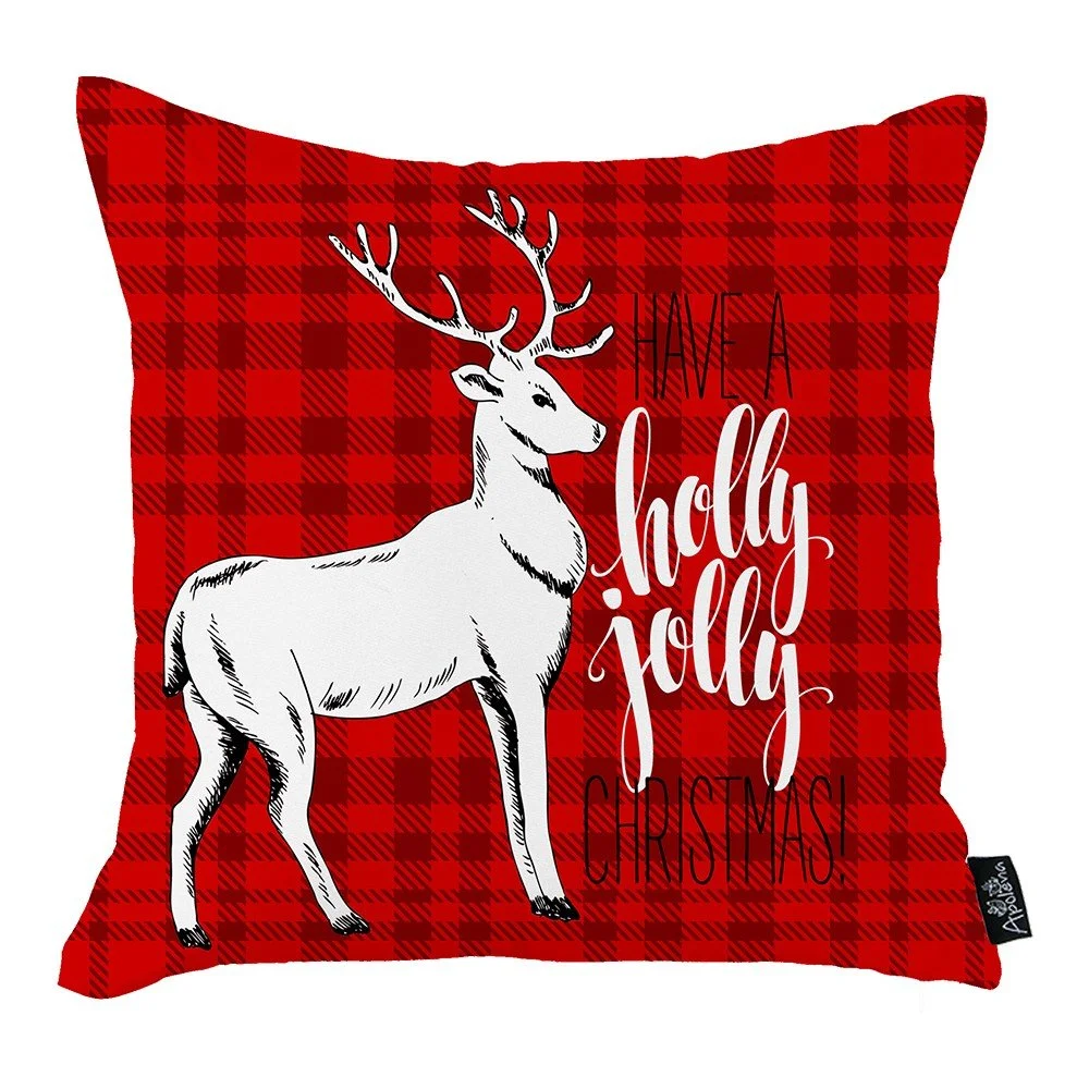 Červený vánoční povlak na polštář Mike & Co. NEW YORK Honey Christmas Deer Holly Jolly, 45 x 45 cm v:1315868