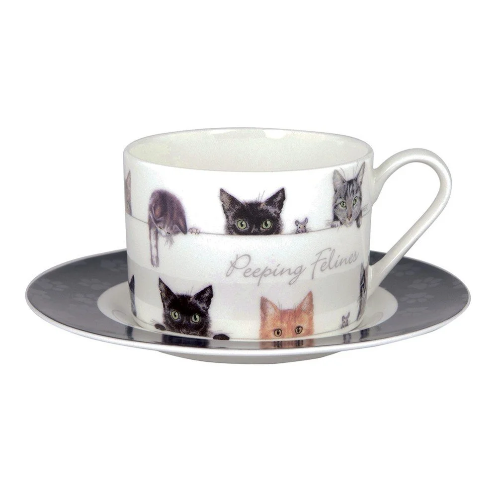 Šálek s podšálkem z kostního porcelánu Ashdene Peeping Felines, 200 ml v:1068988