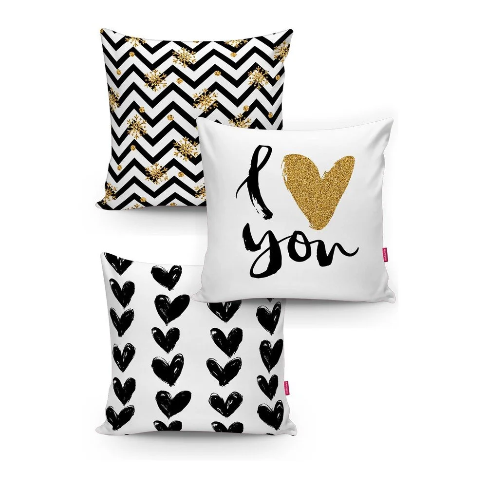 Sada 3 povlaků na polštáře Minimalist Cushion Covers BW With Hint Of Gold, 45 x 45 cm v:1324024