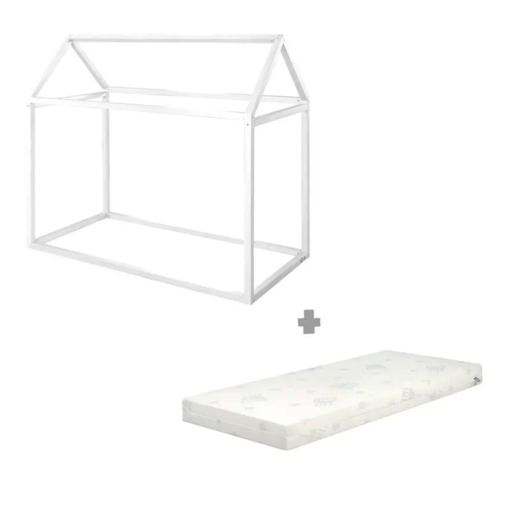 Bílá domečková dětská postel z borovicového dřeva s matrací/bez roštu 70x140 cm House Bed – Roba v:1789826