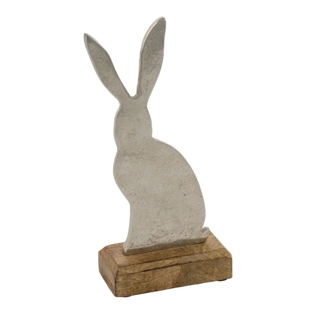 Malá dekorace z niklu na dřevěném podstavci s motivem zajíčka Ego Dekor, 7,5 x 17 cm v:1220244