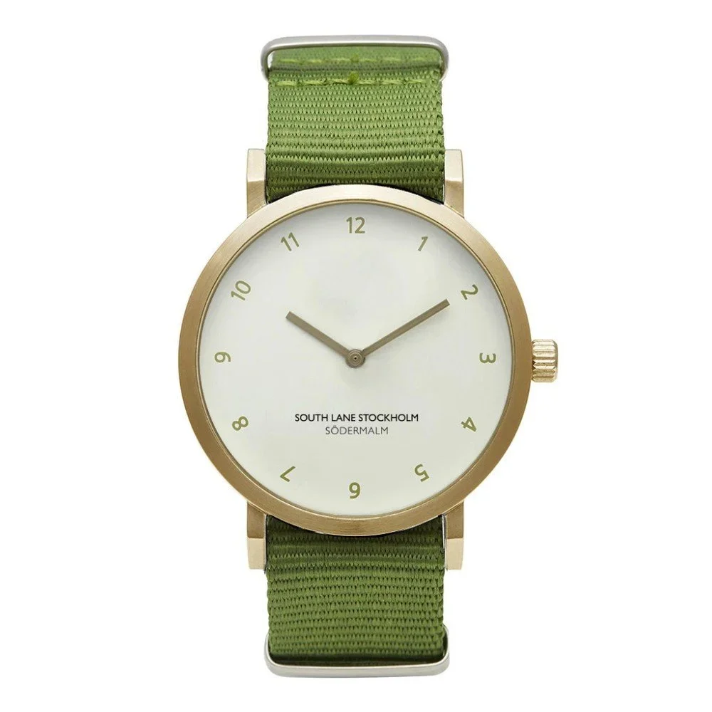 Unisex hodinky se zeleným řemínkem South Lane Stockholm Sodermalm Gold Big v:872806