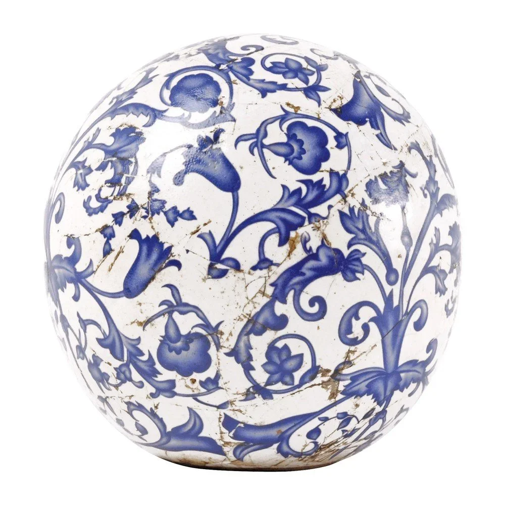 Modro-bílá keramická dekorace Esschert Design, ⌀ 12 cm v:1217574