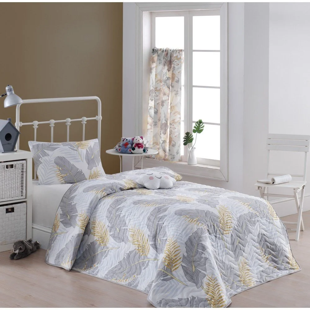 Set přehozu přes postel a povlaku na polštář s příměsí bavlny Eponj Home Altin Yaprak Grey, 160 x 220 cm v:1332490