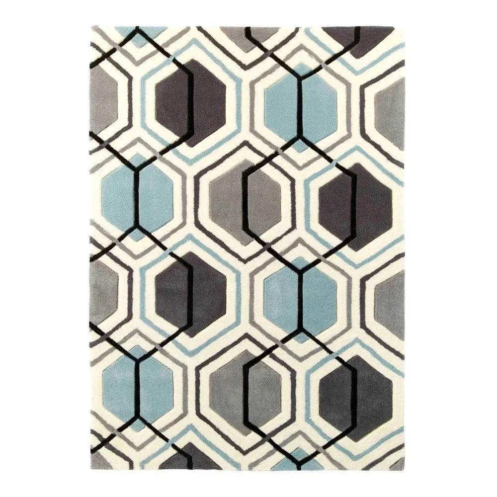 Šedomodrý ručně tuftovaný koberec Think Rugs Hong Kong Hexagon Grey & Blue, 90 x 150 cm v:1061950