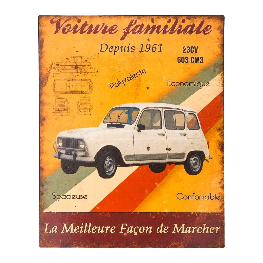 Plechová cedule Antic Line Voiture Familiare, 22 x 28 cm v:1345395